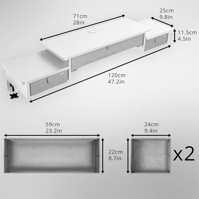Duronic DD4 WE 120 cm Desk Top Bianco con 3 cassetti |Compatibile con tutti i Desk Top da 120 cm | Accessorio per scrivania | Professionale estetico e organizzato | Superficie per sollevare lo schermo
