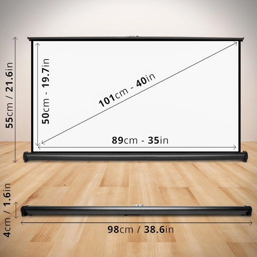 Duronic DPS40 /169 Schermo di proiezione 40 formato 16:9/89 x 50 cm Telo proiettore da tavolo per interni/esterni Full HD 3D 4K - Home cinema home theater ufficio| Montabile a parete o a soffitto