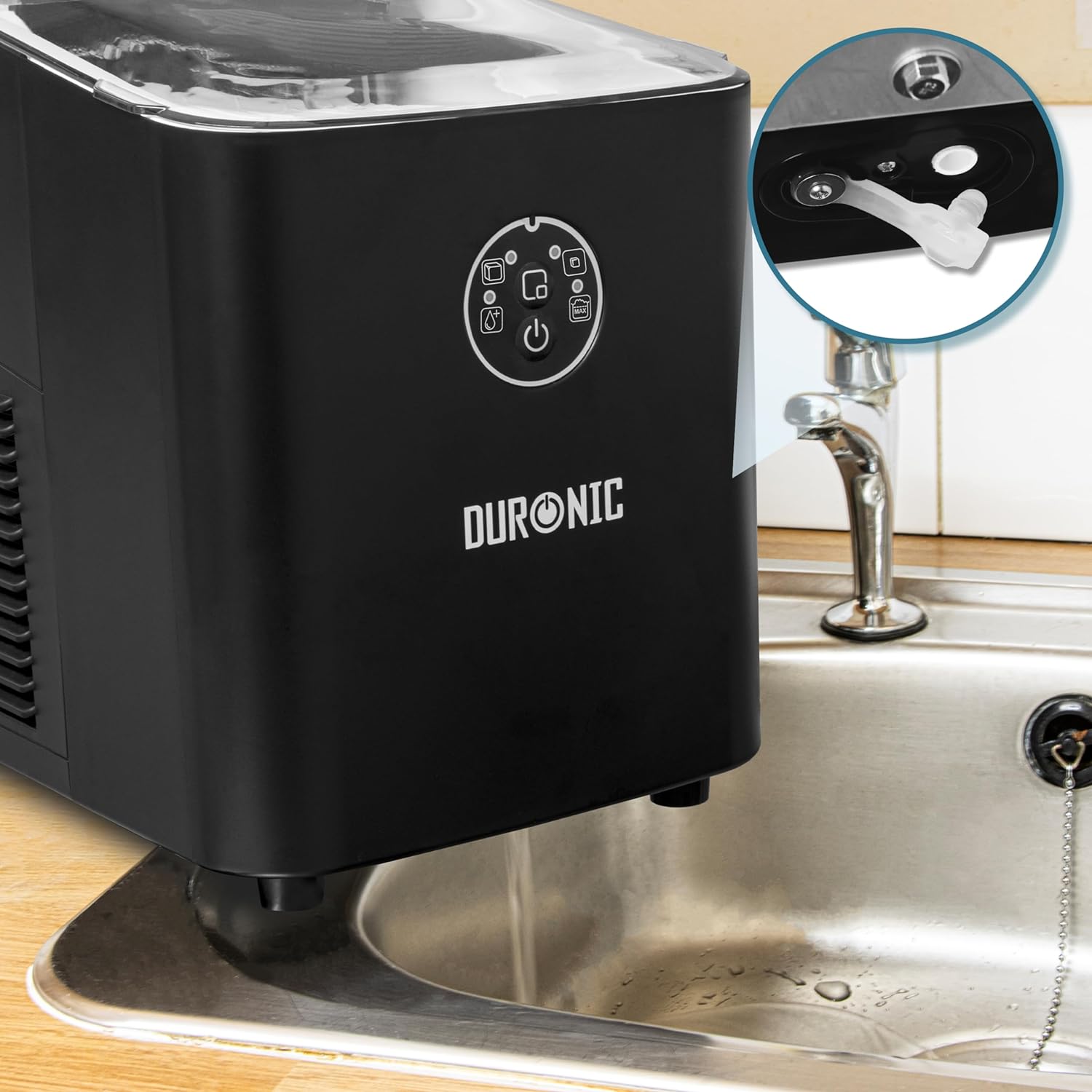 Duronic ICM12 BK Macchina per cubetti di ghiaccio 120W | 12 kg in 24h | Ghiaccio pronto in 7 min | Funzione autopulente | Serbatoio da 1 L Paletta inclusa | Maniglia per trasporto