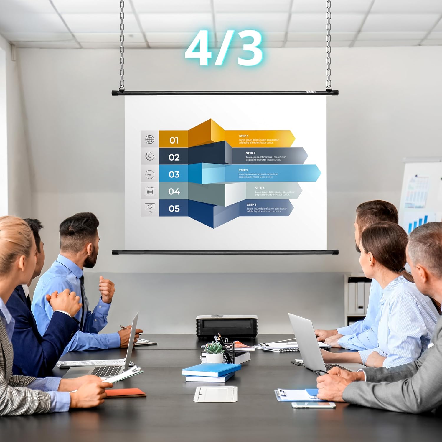 Duronic BPS40 16:9 Telo Proiettore 40 pollici, Schermo per proiettore, Telo da proiezione interno esterno, Home theater cinema Full HD 3D 4K, Schermo di proiezione anti pieghe per casa ufficio scuola