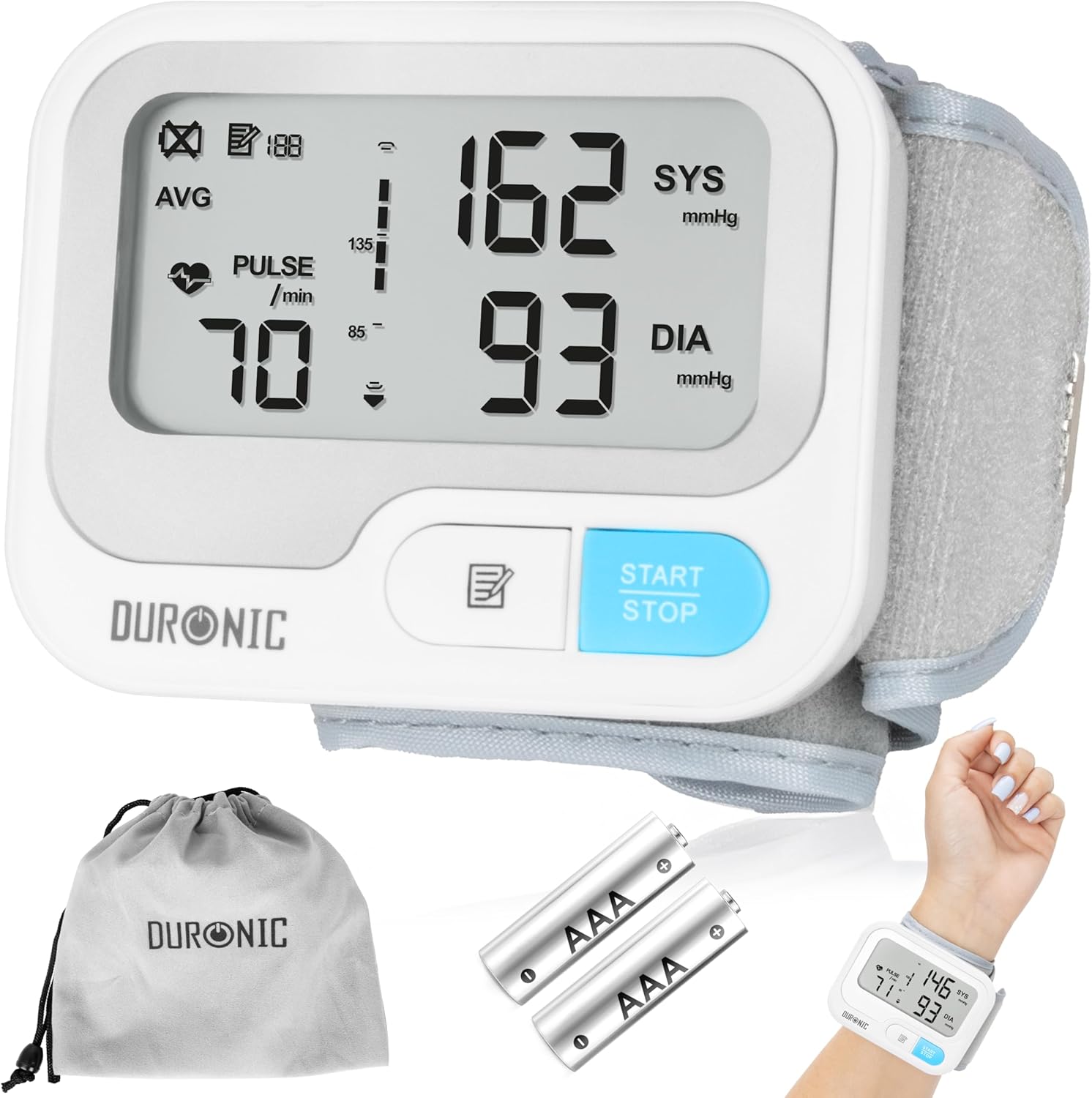 Duronic BPM65 Misuratore di Pressione da Polso, Sfigmomanometro Digitale con Display Retroilluminato, Memoria, Rilevazione Aritmie, Compatto e Facile da Usare, Letture Precise e Veloce