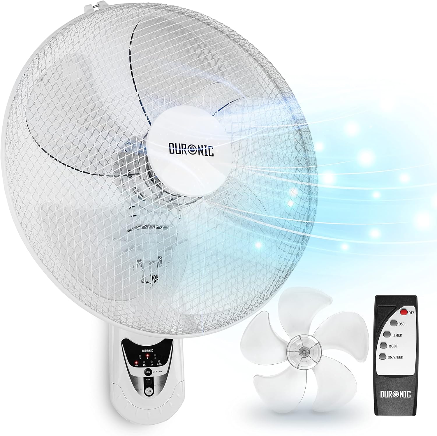Duronic FN55 WE Ventilatore da parete 60 W | 3 velocità con telecomando | 5 Pale ultra silenzioso con timer fino a 4h | Ventola oscillante | Fissaggio a muro montaggio e smontaggio rapido | Bianco