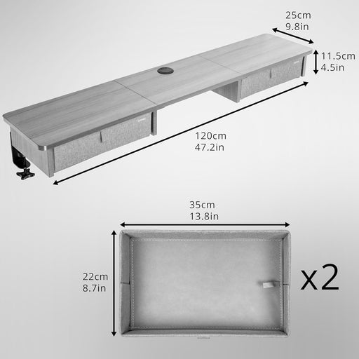Duronic DD3 GY 120 cm Desk Top Grigio con 2 cassetti |Compatibile con tutti i Desk Top da 120 cm | Accessorio per scrivania | Professionale estetico e organizzato | Superficie per sollevare lo schermo