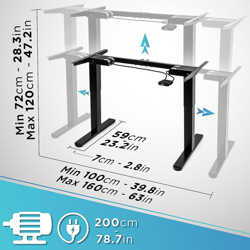 Duronic TM61 BK Telaio scrivania Elettrico | Scrivania Regolabile in Altezza 72-120cm | Memoria per Impostare Altezza Ideale | capacità Peso Max 80kg | Motore Singolo Potente | Nero