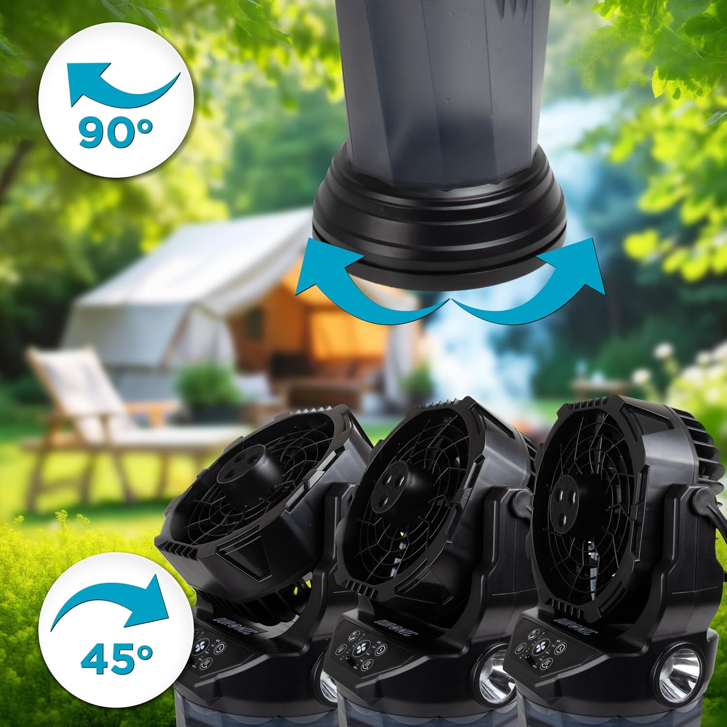 Duronic FM6 Ventilatore Nebulizzatore Portatile Ricaricabile 2L | Telecomando, 4 velocità, oscillazione 90°, luci LED, torcia emergenza, timer, USB-C, 2kg, per camera, ufficio, campeggio
