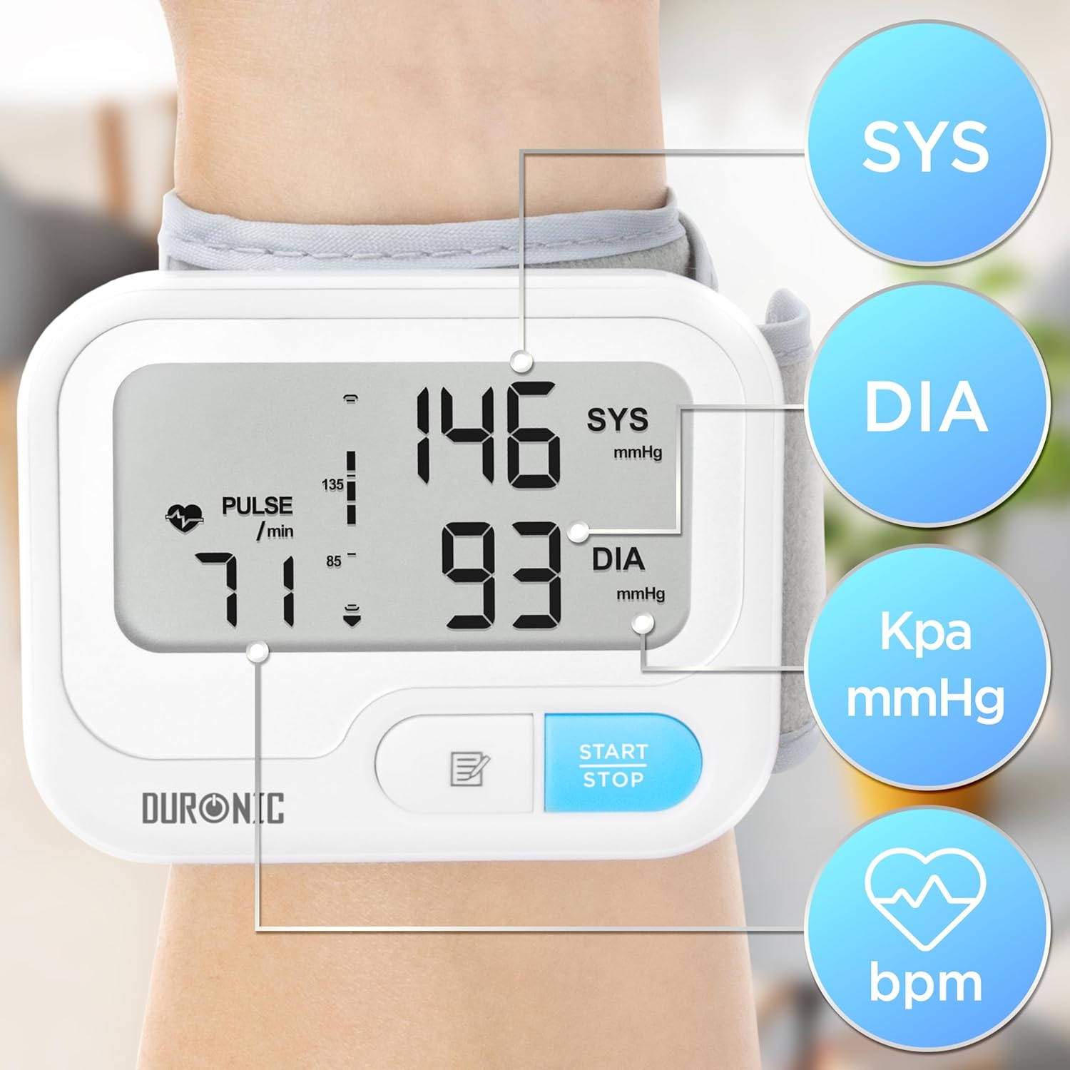 Duronic BPM65 Misuratore di Pressione da Polso, Sfigmomanometro Digitale con Display Retroilluminato, Memoria, Rilevazione Aritmie, Compatto e Facile da Usare, Letture Precise e Veloce