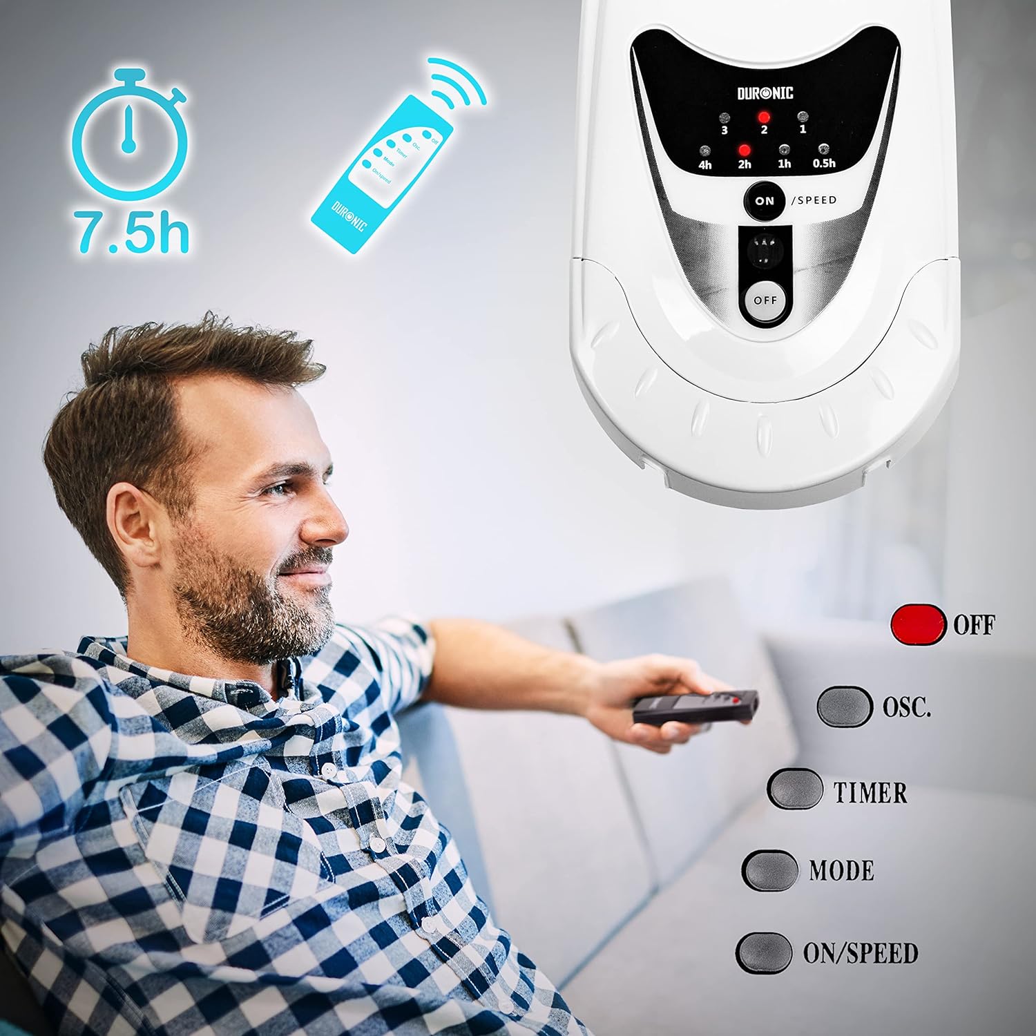 Duronic FN55 WE Ventilatore da parete 60 W | 3 velocità con telecomando | 5 Pale ultra silenzioso con timer fino a 4h | Ventola oscillante | Fissaggio a muro montaggio e smontaggio rapido | Bianco
