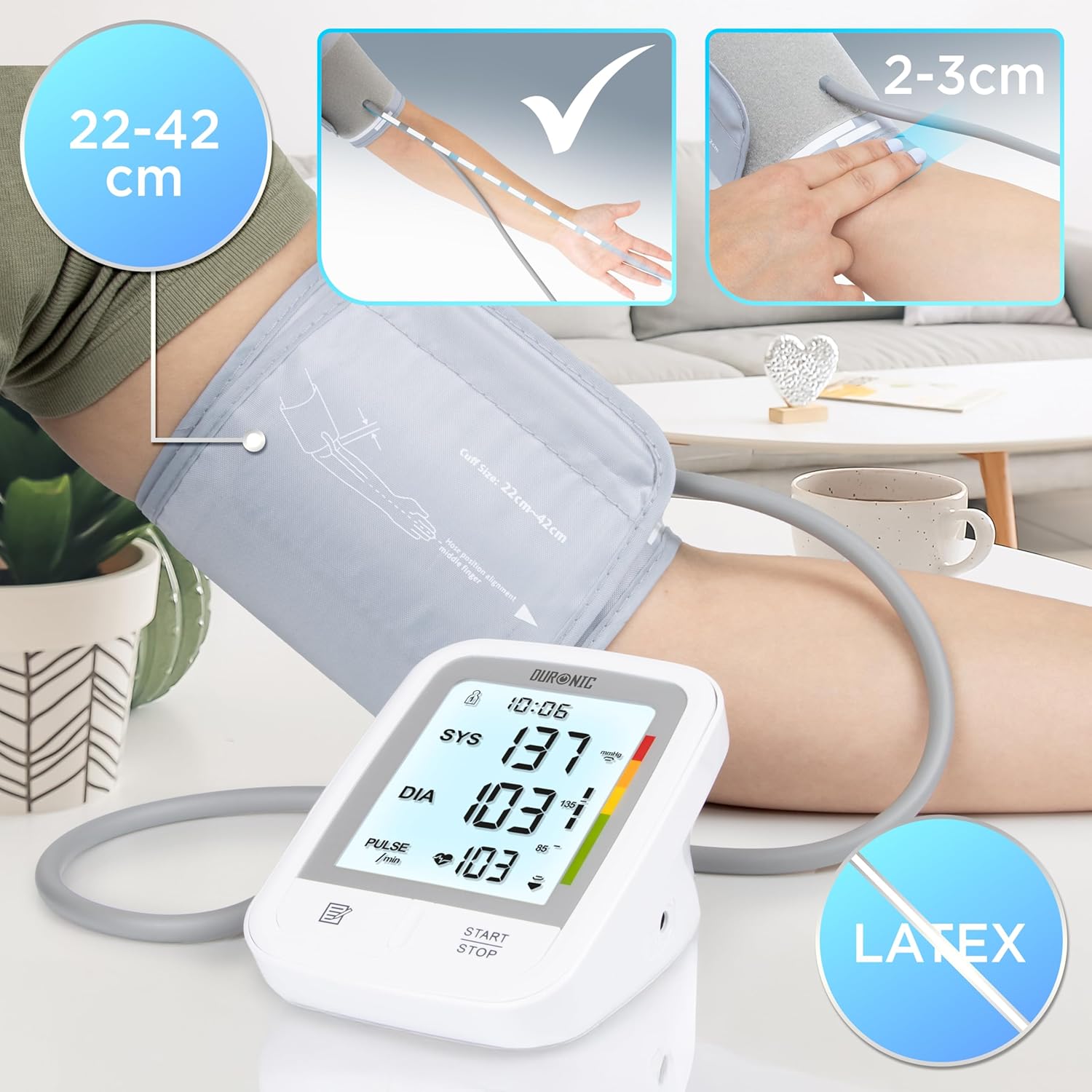 Duronic BPM95 Misuratore di Pressione da Braccio Digitale, Sfigmomanometro Automatico con Bracciale Regolabile, Memoria e Rilevazione Aritmie, 4 Batterie AA Incluse, Preciso e Facile da Usare