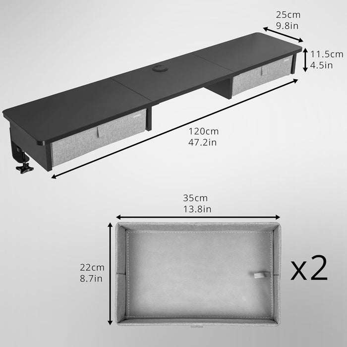 Duronic DD3 BK 120 cm Desk Top Nero con 2 cassetti |Compatibile con tutti i Desk Top da 120 cm | Accessorio per scrivania | Professionale estetico e organizzato | Superficie per sollevare lo schermo