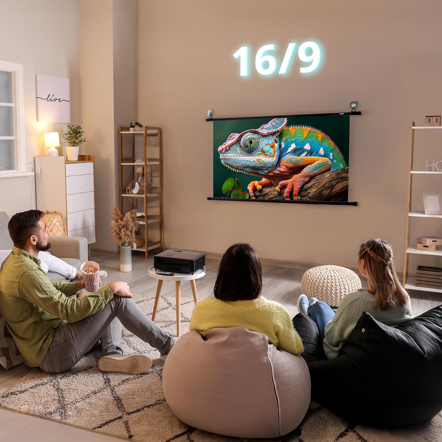 Duronic BPS40 16:9 Telo Proiettore 40 pollici, Schermo per proiettore, Telo da proiezione interno esterno, Home theater cinema Full HD 3D 4K, Schermo di proiezione anti pieghe per casa ufficio scuola