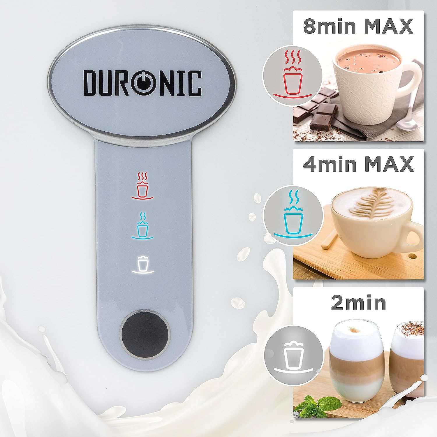 Duronic MF500 WE Montalatte elettrico 3 in 1 - Schiumalatte automatico 500 ml - Scaldalatte 500W - Facile da usare e pulire - Ideale per caffè, cioccolata calda, cappuccino, latte, bianco