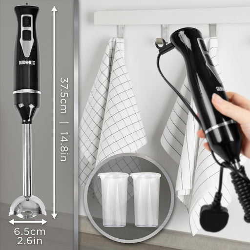 Duronic HB35C Frullatore a immersione 350W| 2 Bicchieri da 600 ml ciascuno| Lame e bacchetta in acciaio inox facili da pulire|2 velocità |Resistente al calore e allusura, versatile| Cavo lungo 150 cm