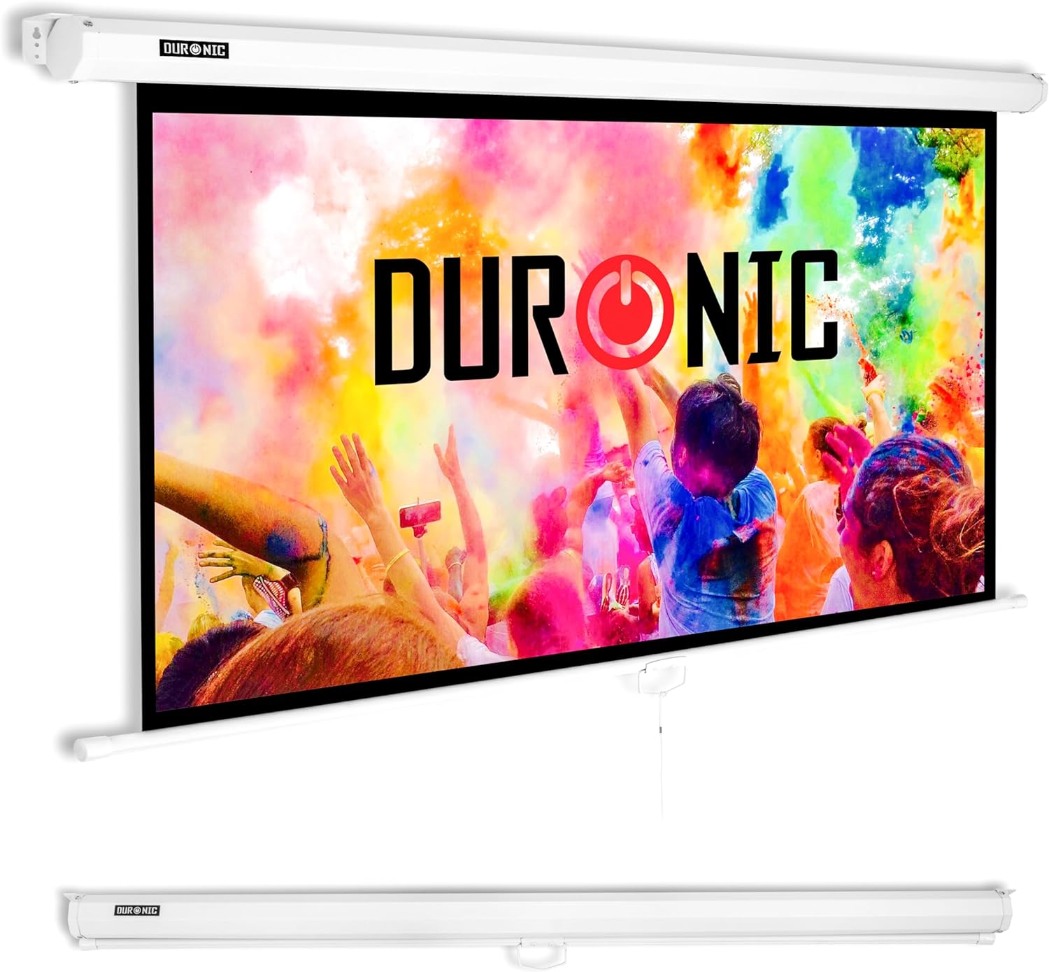 Duronic MPS100 WE 16/9 Schermo di proiezione 100 formato 16:9 / 125 x 221 cm telo da proiezione a sviluppo manuale - Fissaggio a muro o a soffitto - Full HD 3D 4K - Home cinema home theater ufficio