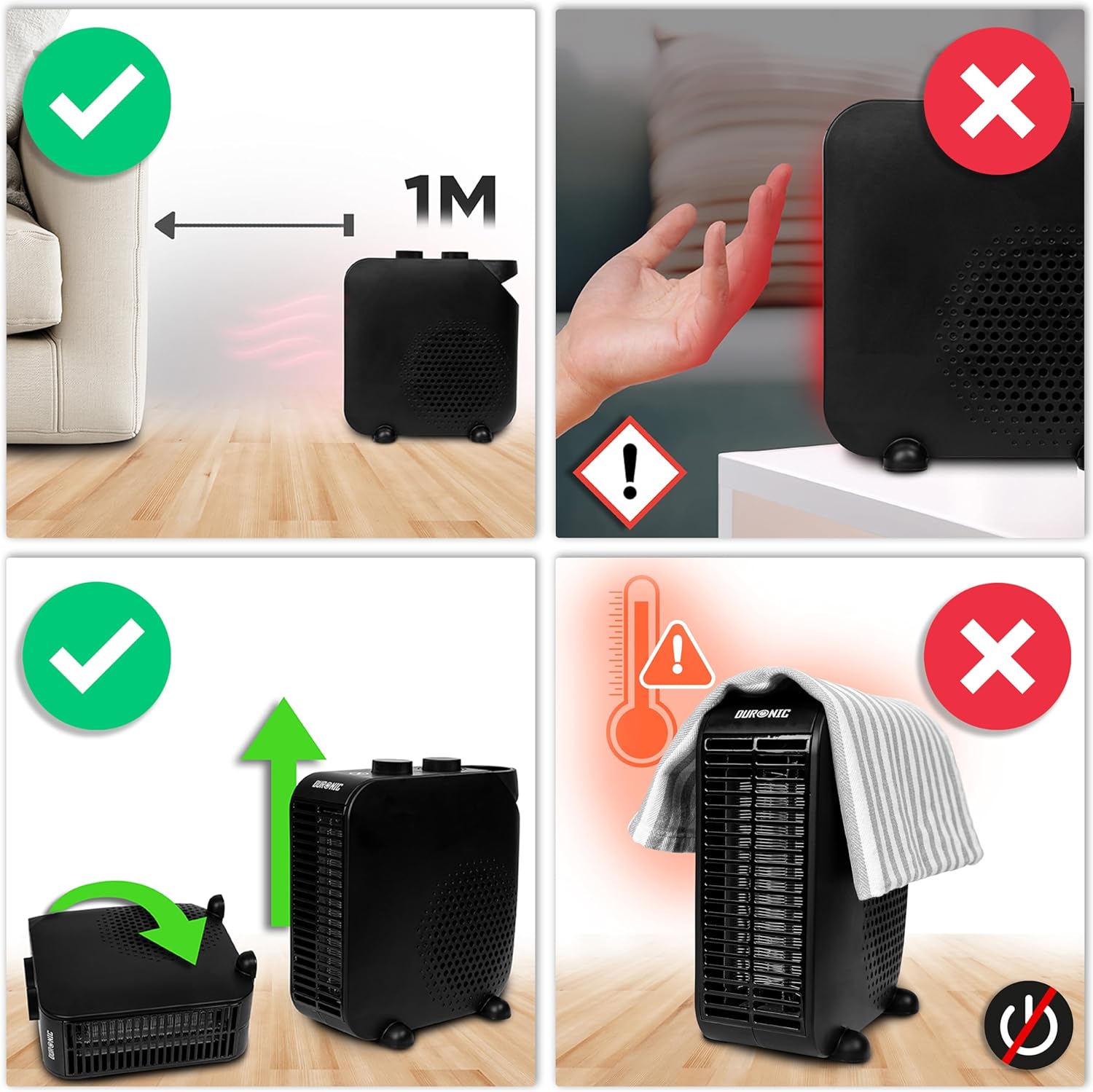 Duronic HV21 Termoventilatore Elettrico 2000W, 1200W/2000W, Stufetta Elettrica con Funzione Aria Fredda, Uso Verticale o Orizzontale, Protezione da Surriscaldamento, Stufa Portatile Casa Ufficio