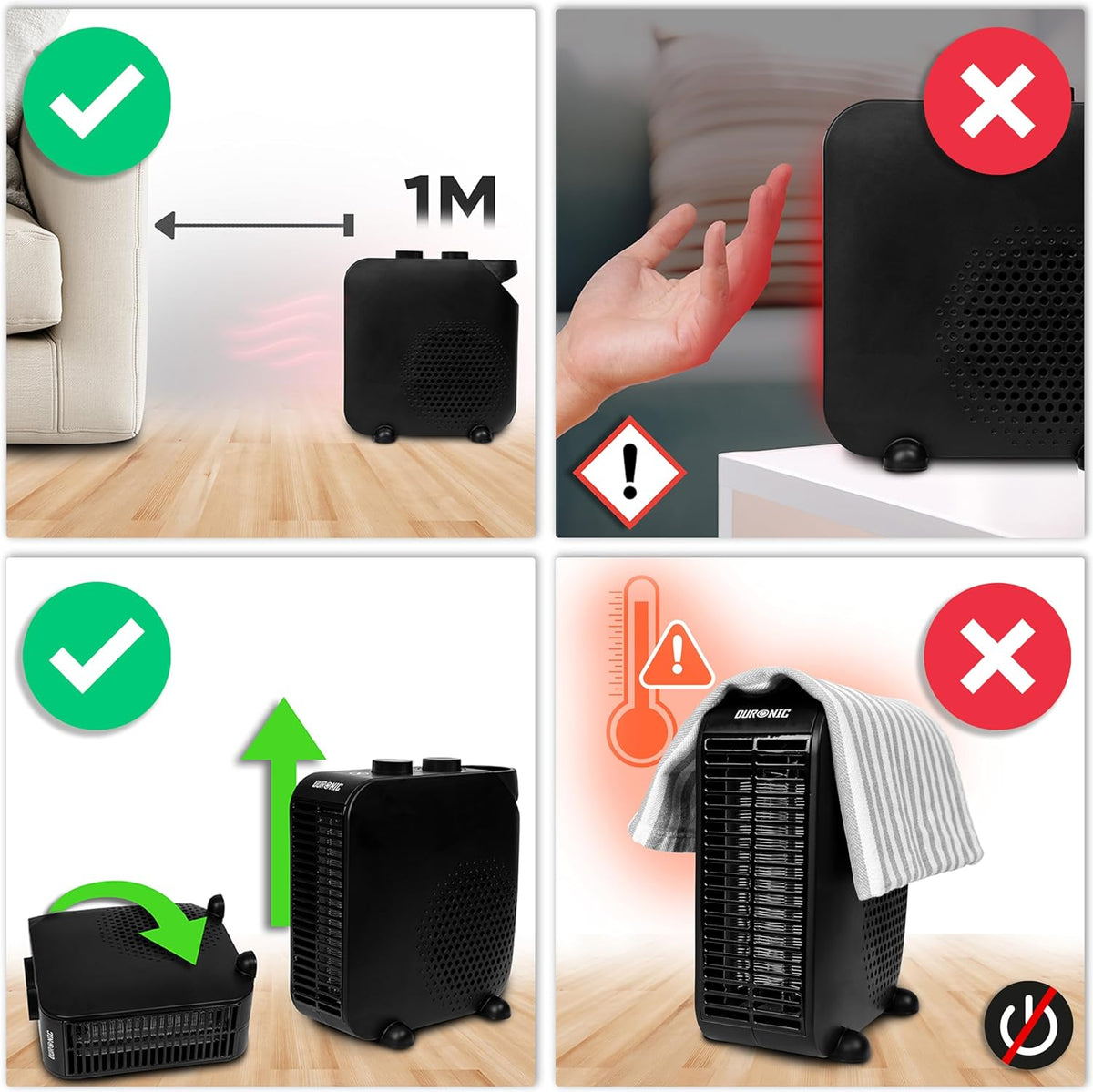 Duronic HV21 Termoventilatore Elettrico 2000W, 1200W/2000W, Stufetta Elettrica con Funzione Aria Fredda, Uso Verticale o Orizzontale, Protezione da Surriscaldamento, Stufa Portatile Casa Ufficio