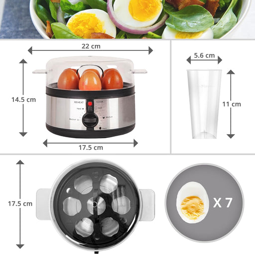 Duronic EB35 BK Cuociuova elettrico 350 W | Fino a 7 uova | 3 impostazioni di cottura per Sode Medie Alla coque | Teglia per cucinare 2 frittate| Inculi fora uovo e misurini| Cuoci uova con termostato