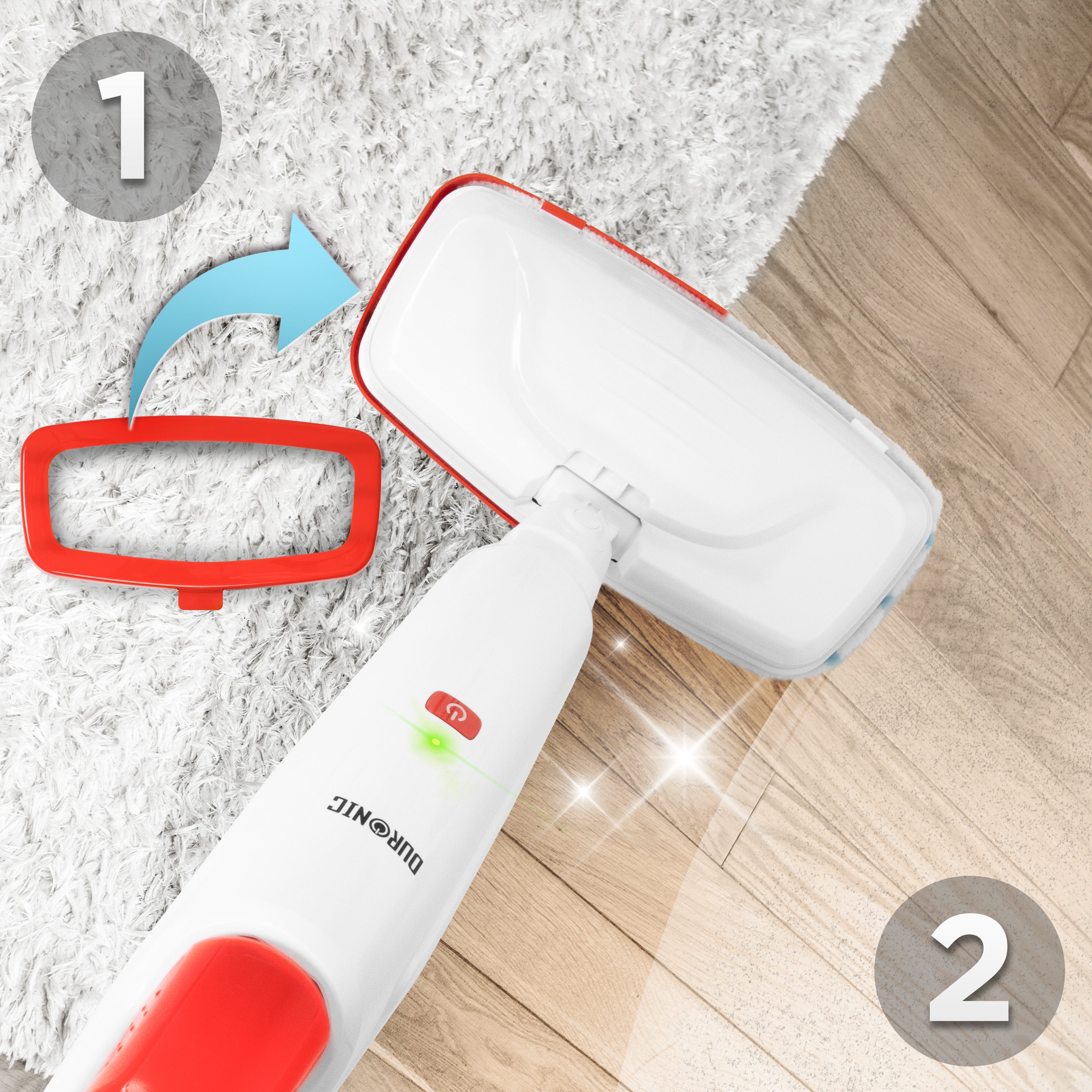 Duronic STM15 WE Scopa a Vapore 1500W, Lavapavimenti Senza Detergenti, Pulitore a Vapore per Pavimenti e Tappeti, Serbatoio 500 ml, Igienizza ed Elimina Batteri, Cavo 7 m, Bianco