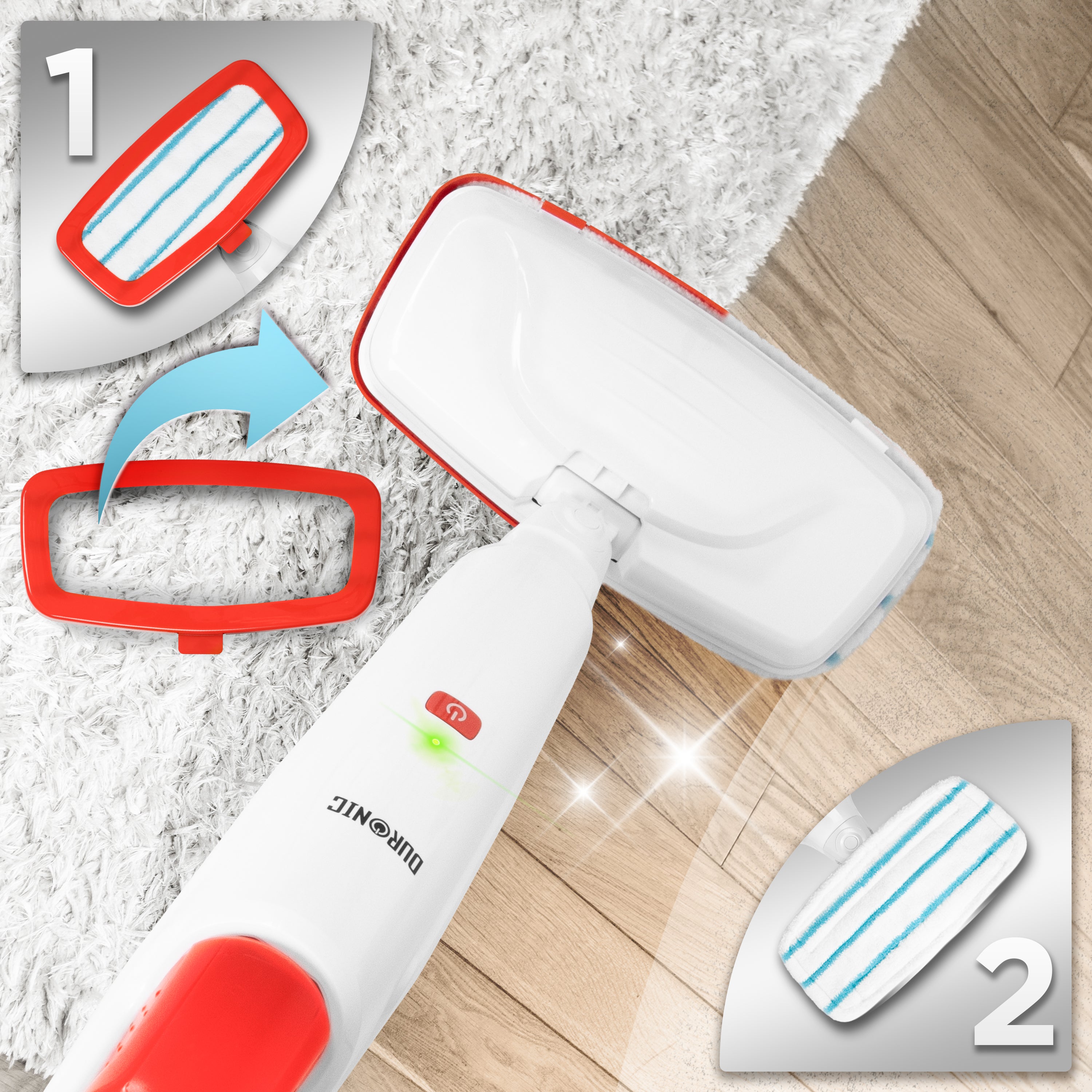 Duronic STM15 WE Scopa a Vapore 1500W, Lavapavimenti Senza Detergenti, Pulitore a Vapore per Pavimenti e Tappeti, Serbatoio 500 ml, Igienizza ed Elimina Batteri, Cavo 7 m, Bianco