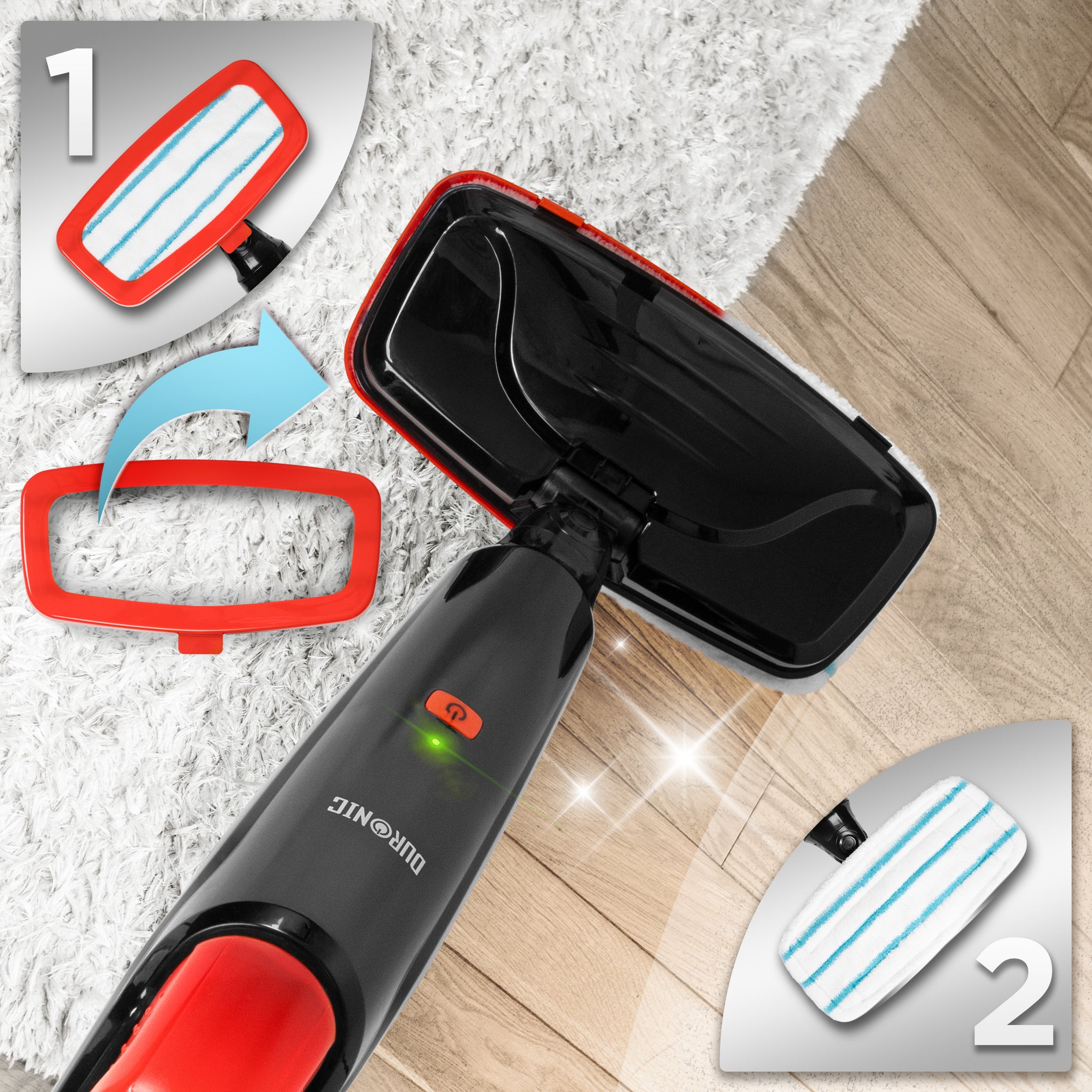 Duronic STM15 BK Scopa a Vapore 1500W, Lavapavimenti Senza Detergenti, Pulitore a Vapore per Pavimenti e Tappeti, Serbatoio 500 ml, Igienizza ed Elimina Batteri, Cavo 7 m, Nero
