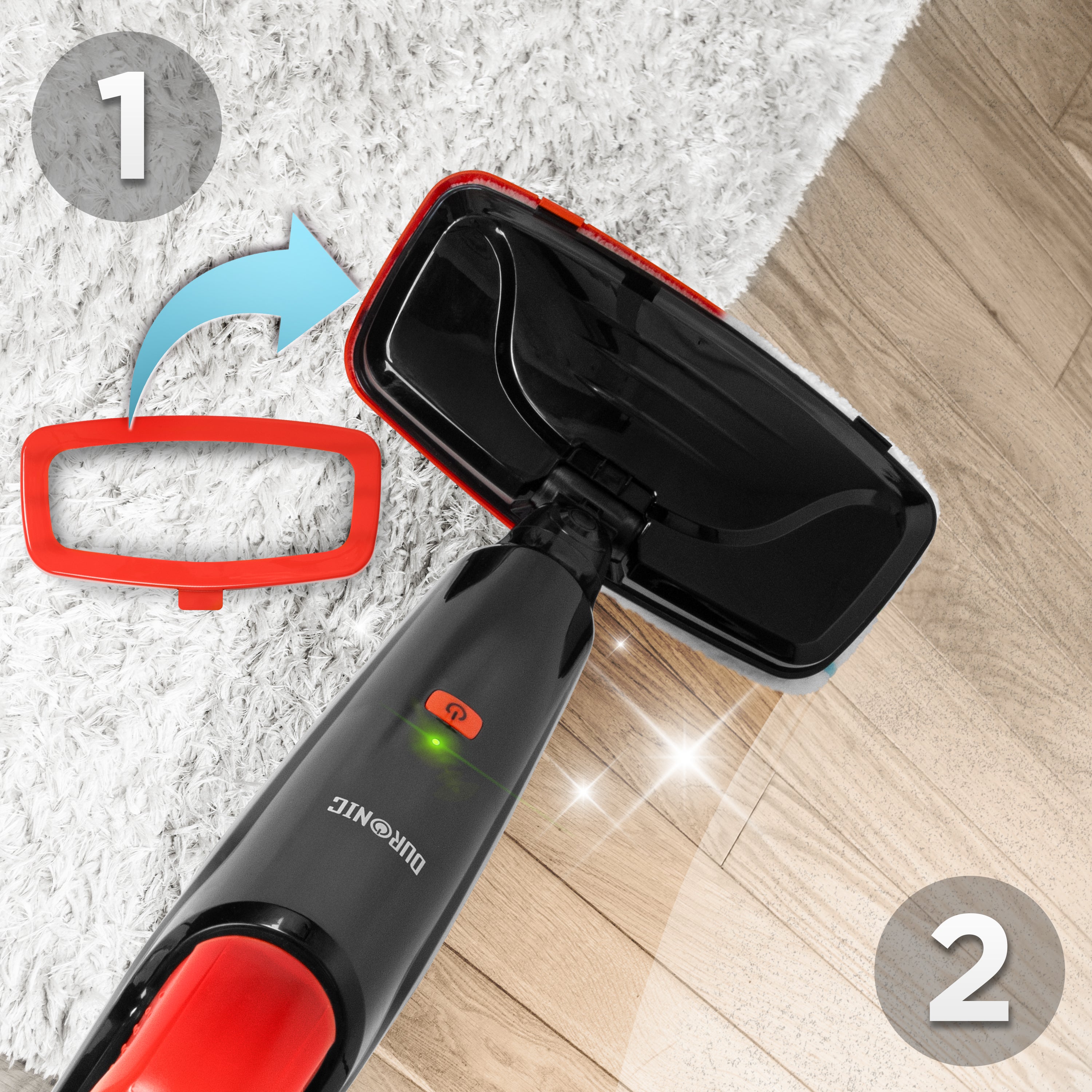 Duronic STM15 BK Scopa a Vapore 1500W, Lavapavimenti Senza Detergenti, Pulitore a Vapore per Pavimenti e Tappeti, Serbatoio 500 ml, Igienizza ed Elimina Batteri, Cavo 7 m, Nero