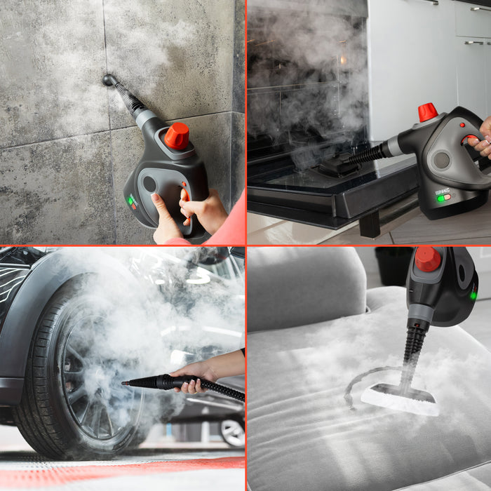 Duronic SC32 BK Pulitore a Vapore Portatile 1050W con Serbatoio 350 ml, Pulizia a Vapore Multifunzione Senza Detergenti per Divani Tessuti Fughe Doccia Forno Cucina Vetri Finestre Auto Nero