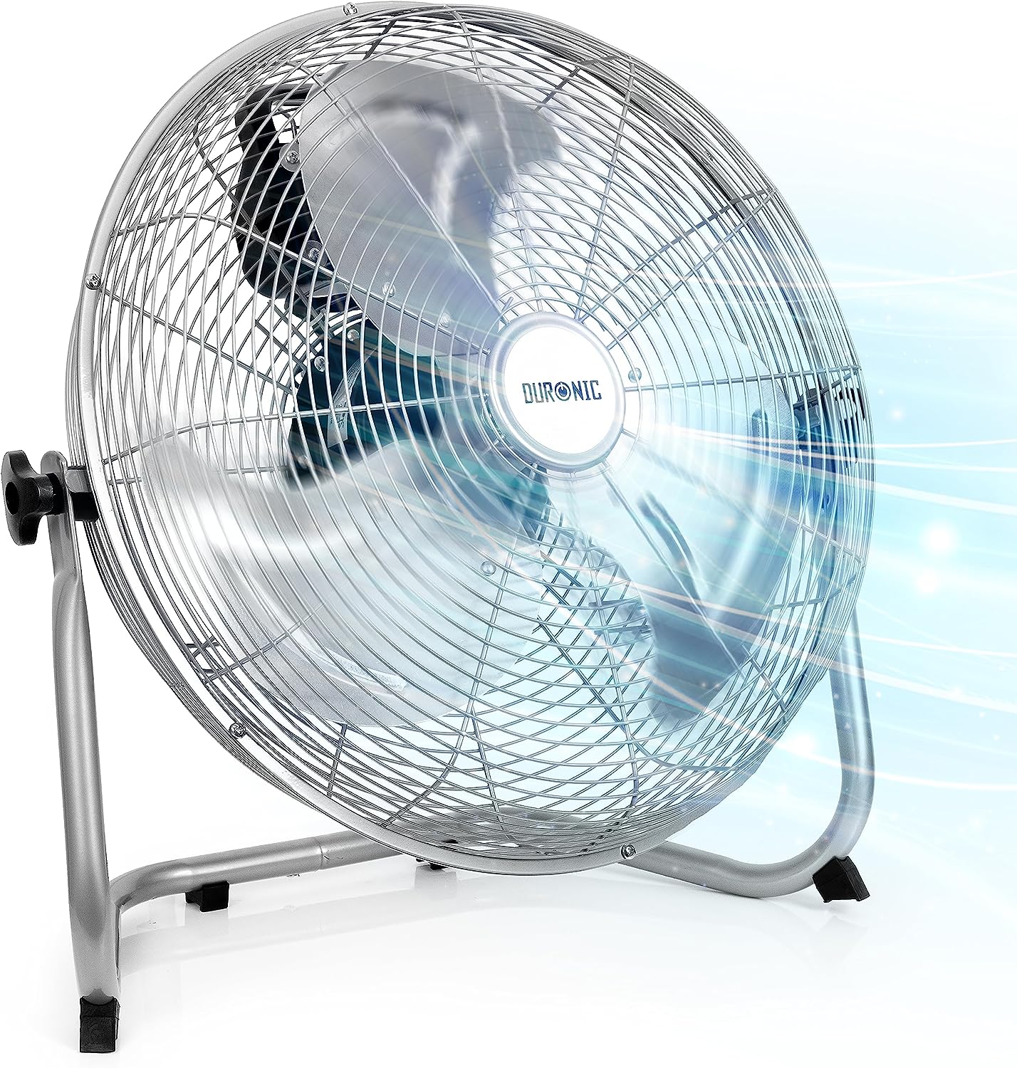Duronic FN16 Ventilatore silenzioso da pavimento, tavolo 75W | Ventola in metallo 16 | 4 velocità | Inclinazione 90° | Macchina vento cromata | Casa, cucina, palestra, magazzini, ufficio