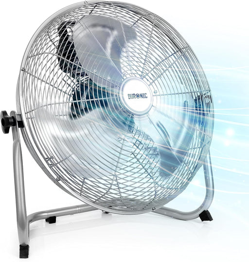 Duronic FN16 Ventilatore silenzioso da pavimento, tavolo 75W | Ventola in metallo 16 | 4 velocità | Inclinazione 90° | Macchina vento cromata | Casa, cucina, palestra, magazzini, ufficio