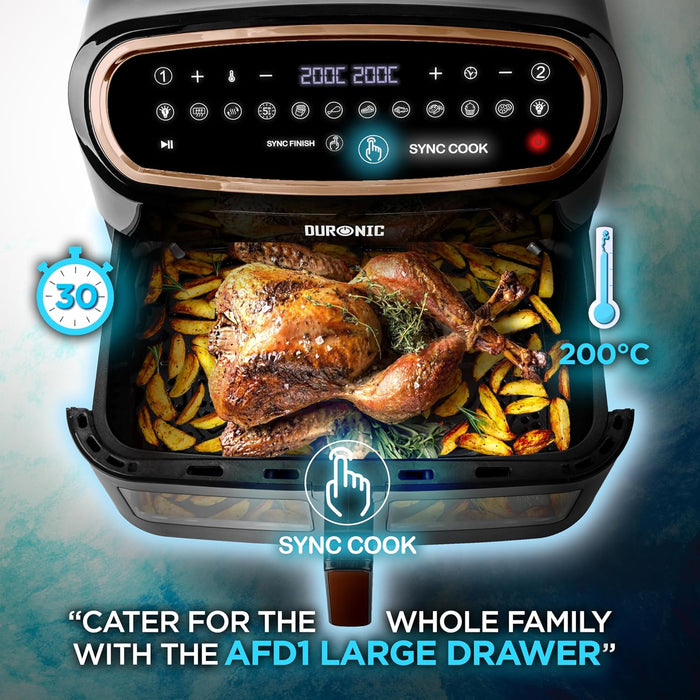 Duronic AF34 BG Friggitrice ad Aria, Air Fryer 2400W Compatta, Friggitrice con cestello grande 10L, Friggitrice senza olio 10in1, Friggitrice per patatine, pollo, verdure, cotolette, polpette, pesce