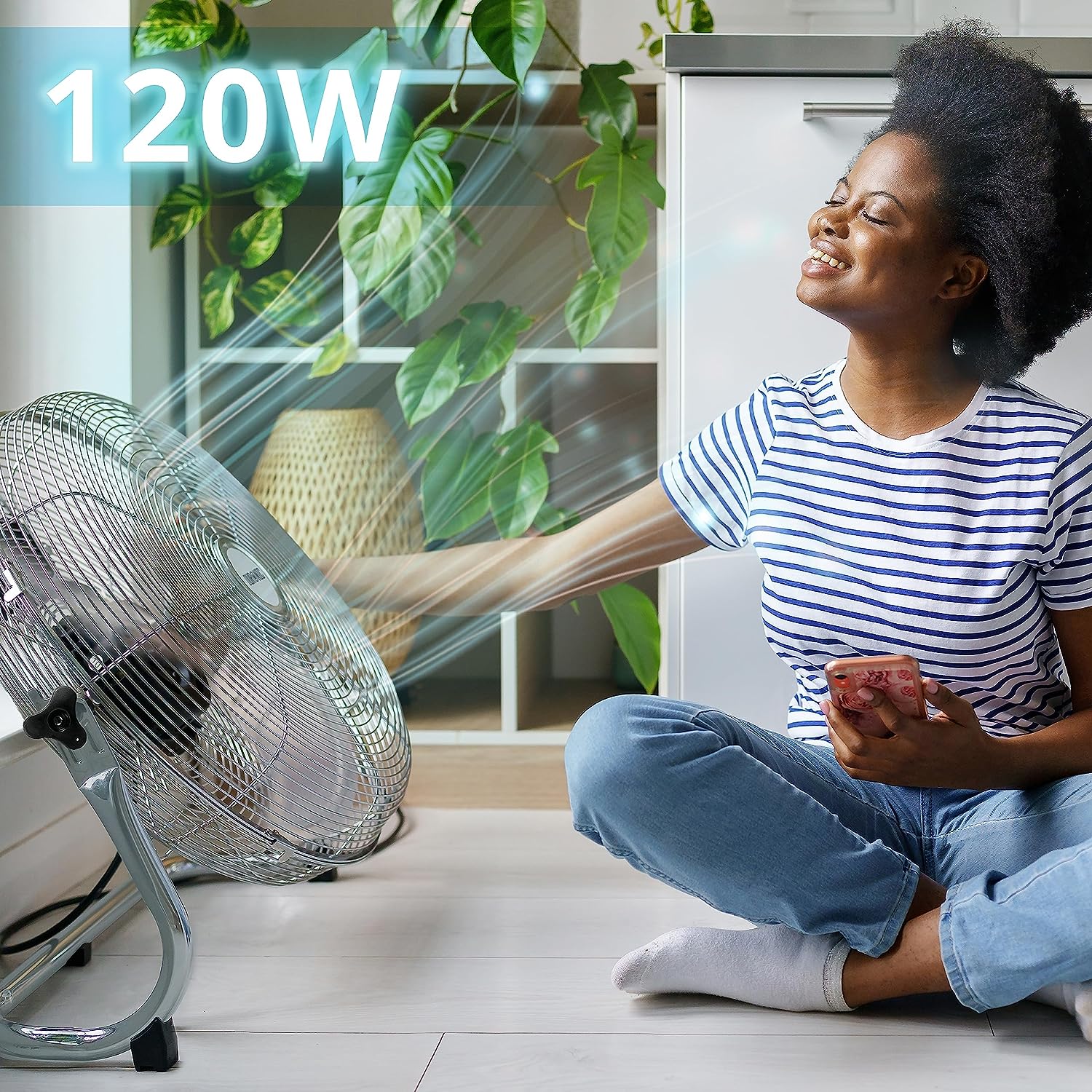 Duronic FN20 Ventilatore silenzioso da pavimento, tavolo 120W | Ventola in metallo 20 | 4 velocità | Inclinazione 90° | Macchina del vento cromata | Casa, cucina, palestra, magazzini, ufficio