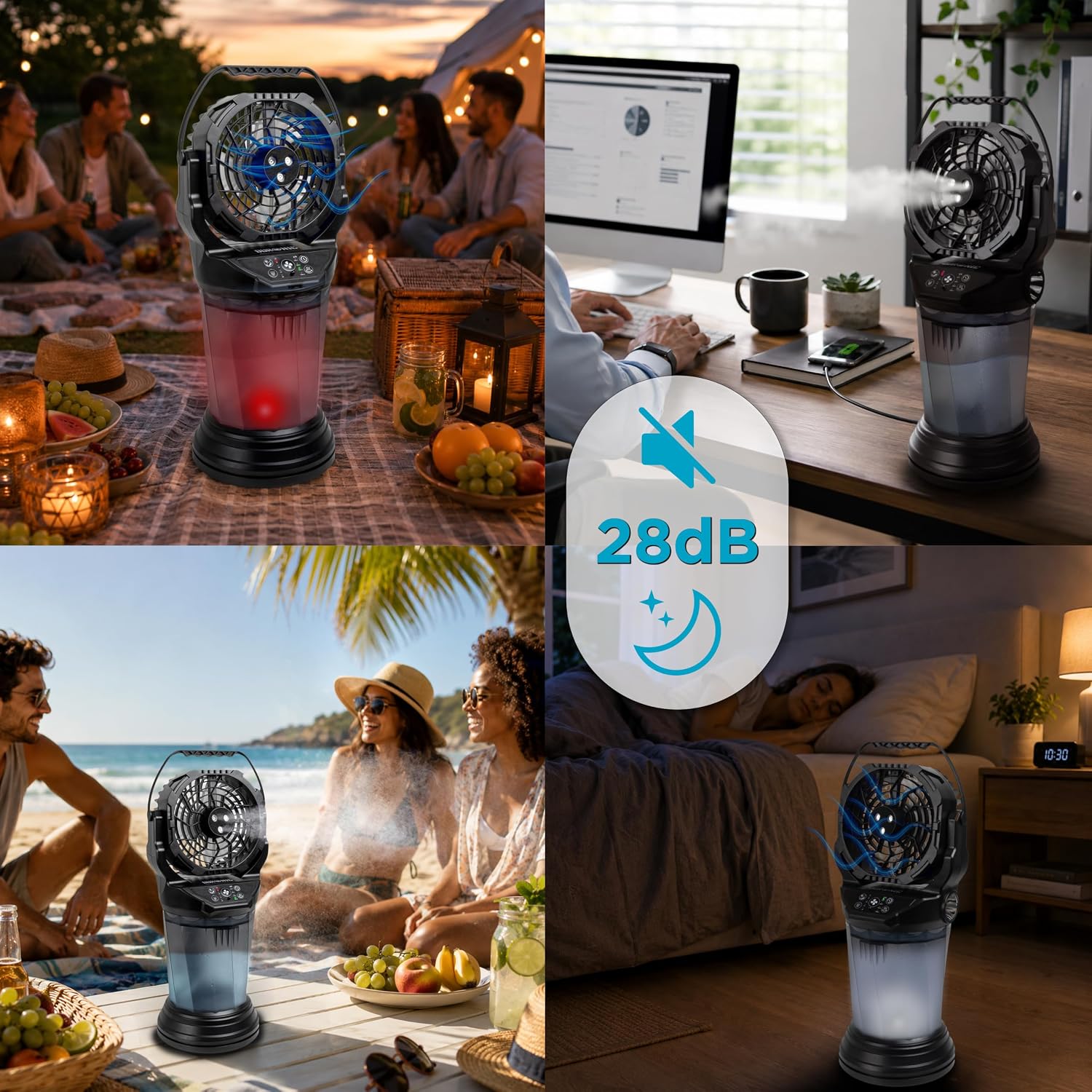 Duronic FM6 Ventilatore Nebulizzatore Portatile Ricaricabile 2L | Telecomando, 4 velocità, oscillazione 90°, luci LED, torcia emergenza, timer, USB-C, 2kg, per camera, ufficio, campeggio
