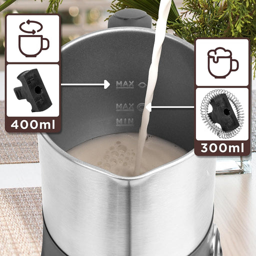 Duronic MF300 Montalatte elettrico 2 in 1, Schiumalatte automatico 300 ml, Scaldalatte 550W, Cappucinatore, Emulsionatore, Facile da usare e pulire, Ideale per caffè cioccolata calda cappuccino latte