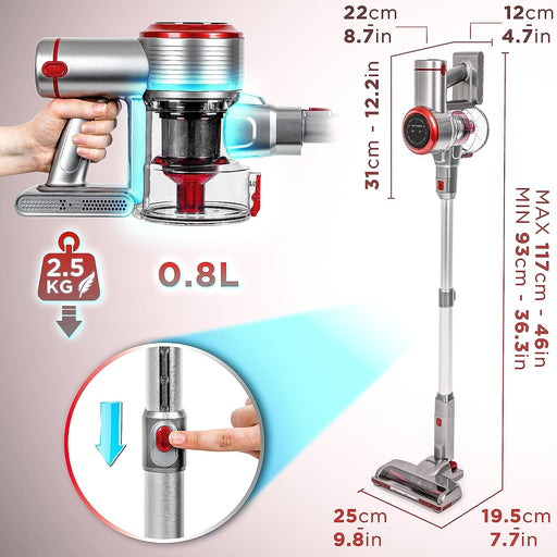 Duronic VC28 Scopa elettrica ricaricabile 220W con 2 batterie | 3 velocità | Aspirapolvere e aspirabriciole senza fili | Batteria ricaricabile | Autonomia 50min | Senza sacco | Filtro HEPA