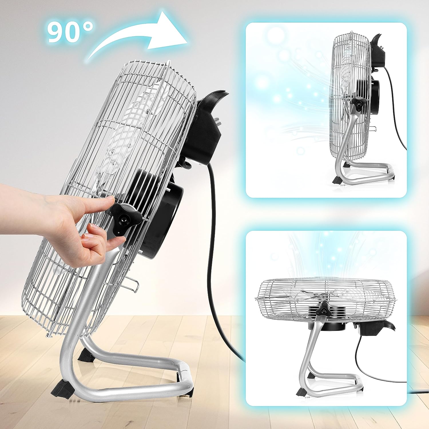 Duronic FN20 Ventilatore silenzioso da pavimento, tavolo 120W | Ventola in metallo 20 | 4 velocità | Inclinazione 90° | Macchina del vento cromata | Casa, cucina, palestra, magazzini, ufficio