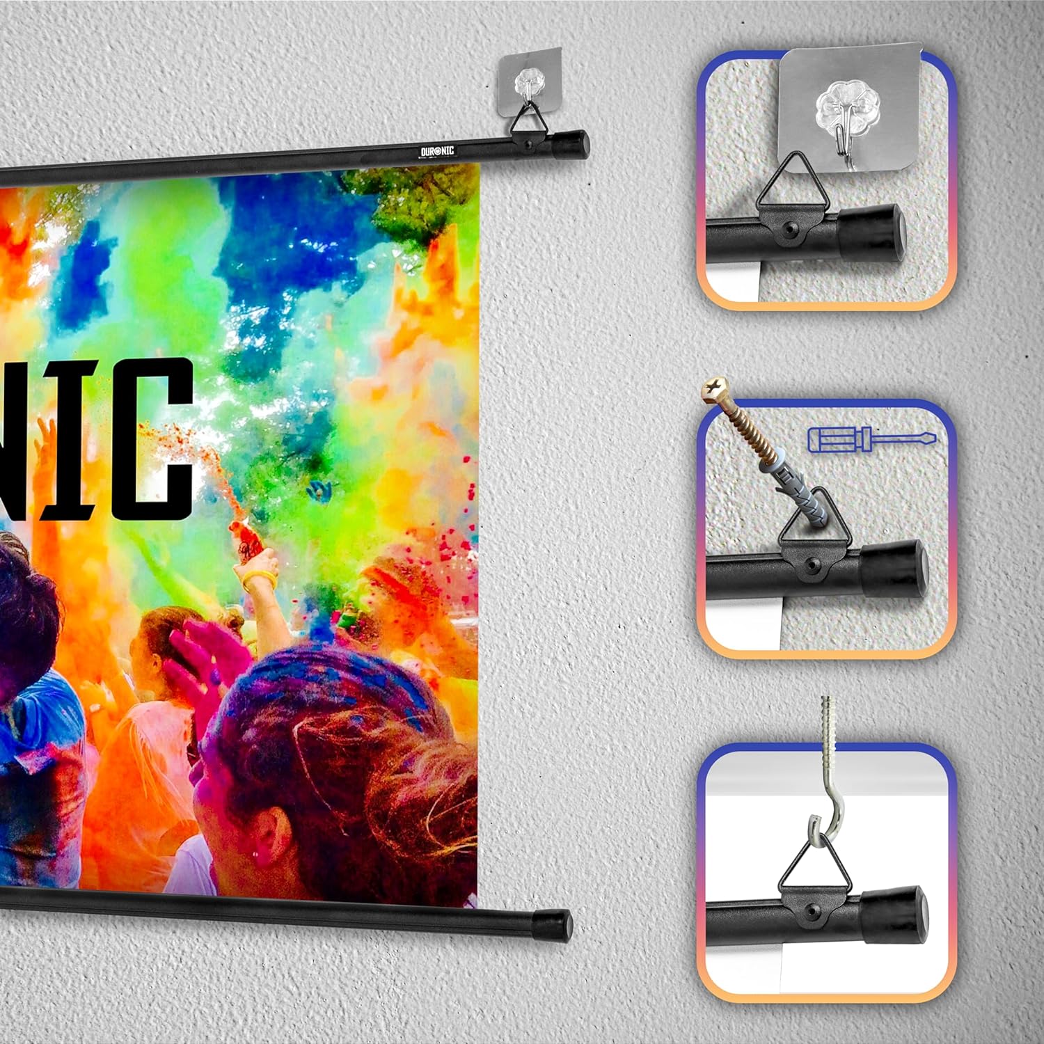 Duronic BPS100 16:9 Telo Proiettore 100 pollici, Schermo per proiettore, Telo da proiezione interno esterno, Home theater cinema Full HD 3D 4K, Schermo di proiezione anti pieghe per ufficio scuola