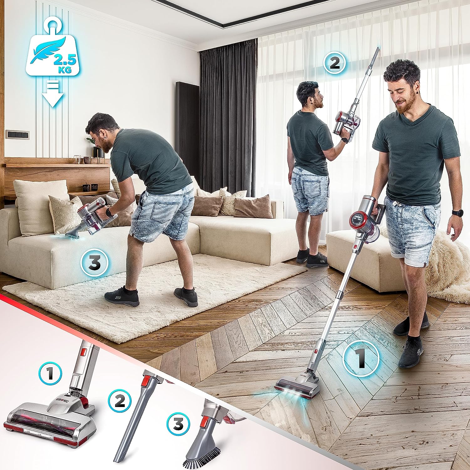 Duronic VC28 Scopa elettrica ricaricabile 220W con 2 batterie | 3 velocità | Aspirapolvere e aspirabriciole senza fili | Batteria ricaricabile | Autonomia 50min | Senza sacco | Filtro HEPA