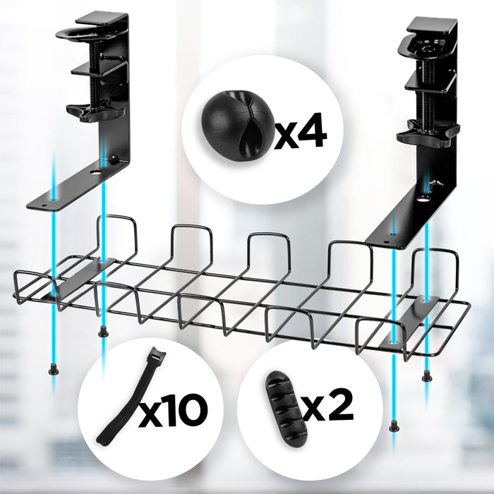 Duronic CMH2 supporto per cavi da scrivania| Nero lega d'acciaio dimensioni 40 x 16 x 17 cm |Stile moderno| Funzione di fissaggio a morsetto senza uso trapano|Sicuro ordinato conveniente estetico