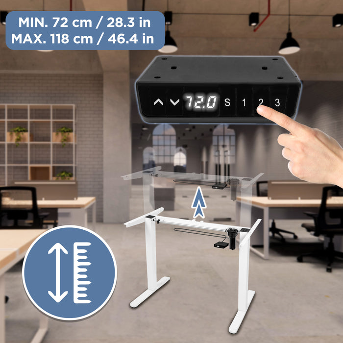 Duronic CD140 WK Scrivania Elettrica Regolabile in Altezza 140x60 cm, Desk Sit Stand Motorizzato 72-118 cm con Memorie USB USB-C, Carico 70 kg, Postazione Ergonomica Ufficio Casa Smart Working