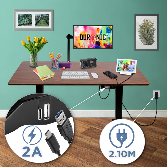 Duronic CD140 BT Scrivania Elettrica Regolabile in Altezza 140x60 cm, Desk Sit Stand Motorizzato 72-118 cm con Memorie USB USB-C, Carico 70 kg, Postazione Ergonomica Ufficio Casa Smart Working