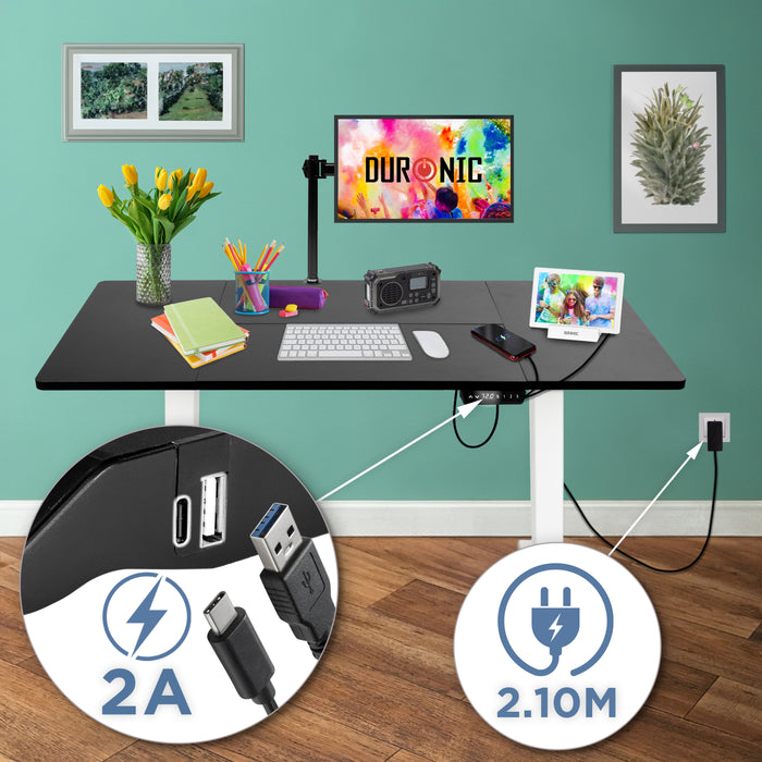 Duronic CD140 WK Scrivania Elettrica Regolabile in Altezza 140x60 cm, Desk Sit Stand Motorizzato 72-118 cm con Memorie USB USB-C, Carico 70 kg, Postazione Ergonomica Ufficio Casa Smart Working
