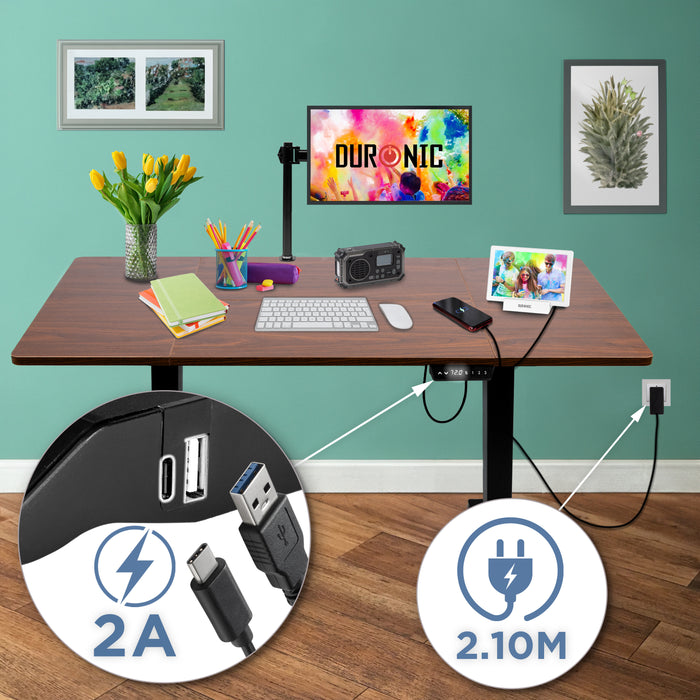 Duronic CD160 BT Scrivania Elettrica Regolabile in Altezza 160x60 cm Nera, Desk Motorizzato 72-118 cm, 3 Memorie, USB USB-C, Carico 70 kg, Postazione Ergonomica Ufficio Casa Smart Working