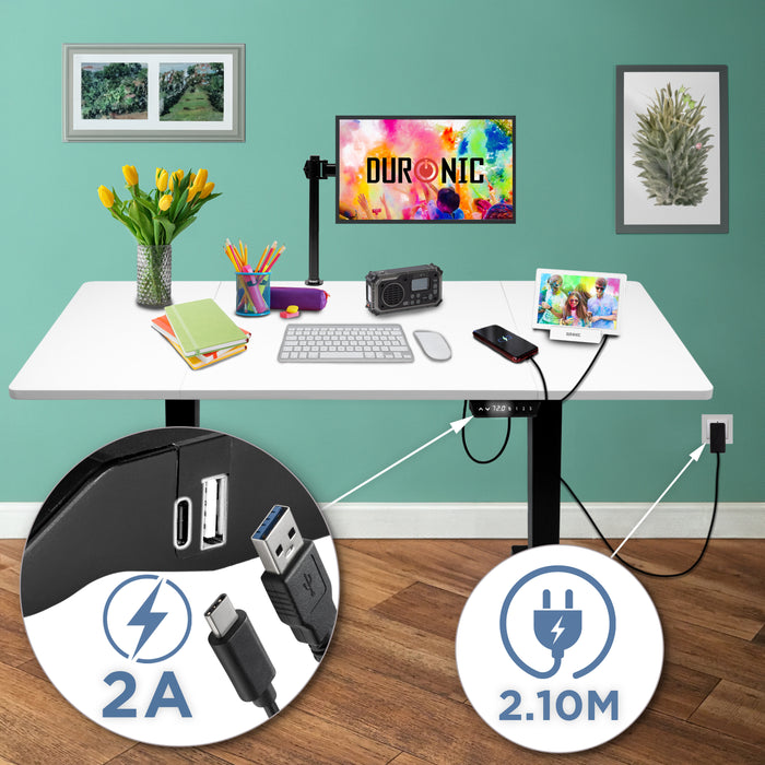 Duronic CD160 BW Scrivania Elettrica Regolabile in Altezza 160x60 cm Nera Bianco, Desk Motorizzato 72-118 cm, 3 Memorie, USB USB-C, Carico 70 kg, Postazione Ergonomica Ufficio Casa Smart Working
