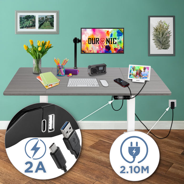Duronic CD160 WG Scrivania Elettrica Regolabile in Altezza 160x60 cm Bianco, Desk Motorizzato 72-118 cm, 3 Memorie, USB USB-C, Carico 70 kg, Postazione Ergonomica Ufficio Casa Smart Working