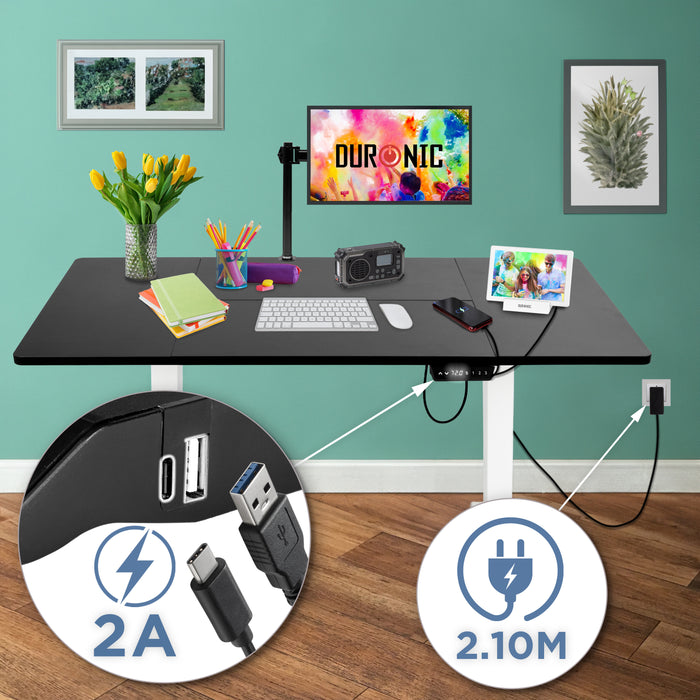 Duronic CD160 WK Scrivania Elettrica Regolabile in Altezza 160x60 cm Bianco, Desk Motorizzato 72-118 cm, 3 Memorie, USB USB-C, Carico 70 kg, Postazione Ergonomica Ufficio Casa Smart Working