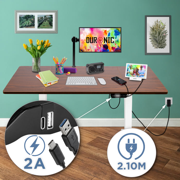 Duronic CD160 WT Scrivania Elettrica Regolabile in Altezza 160x60 cm Bianco, Desk Motorizzato 72-118 cm, 3 Memorie, USB USB-C, Carico 70 kg, Postazione Ergonomica Ufficio Casa Smart Working