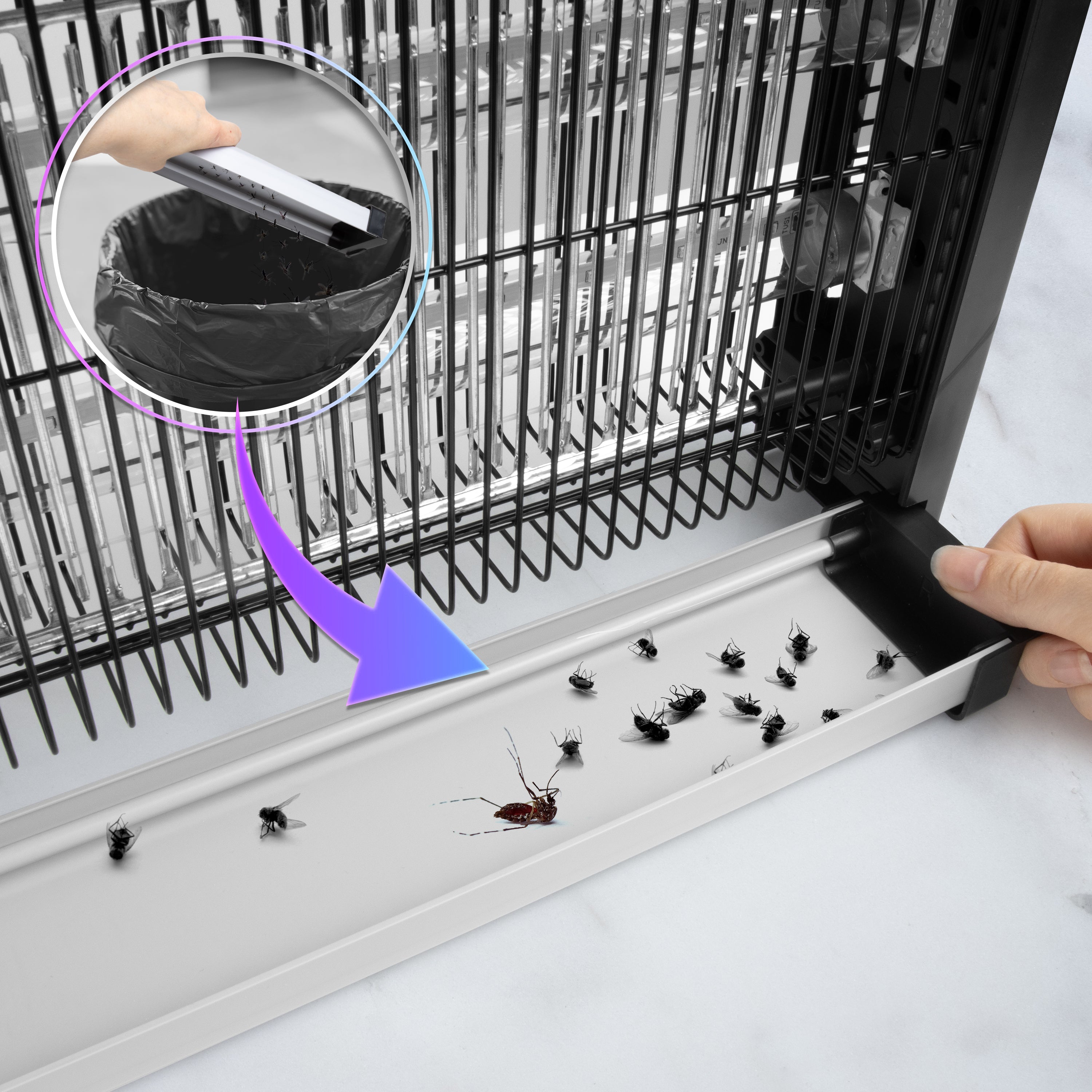 DURONIC FK2X10 Lampada elettrica antizanzare grigia con vassoio removibile per lo smaltimento degli insetti