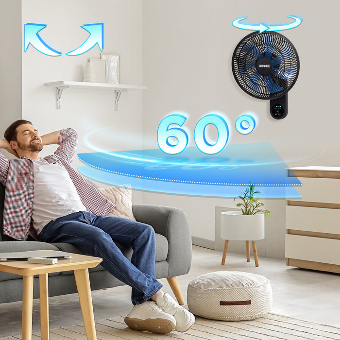 DURONIC FN12 BK Ventilatore da parete nero in uso con oscillazione a 60°
