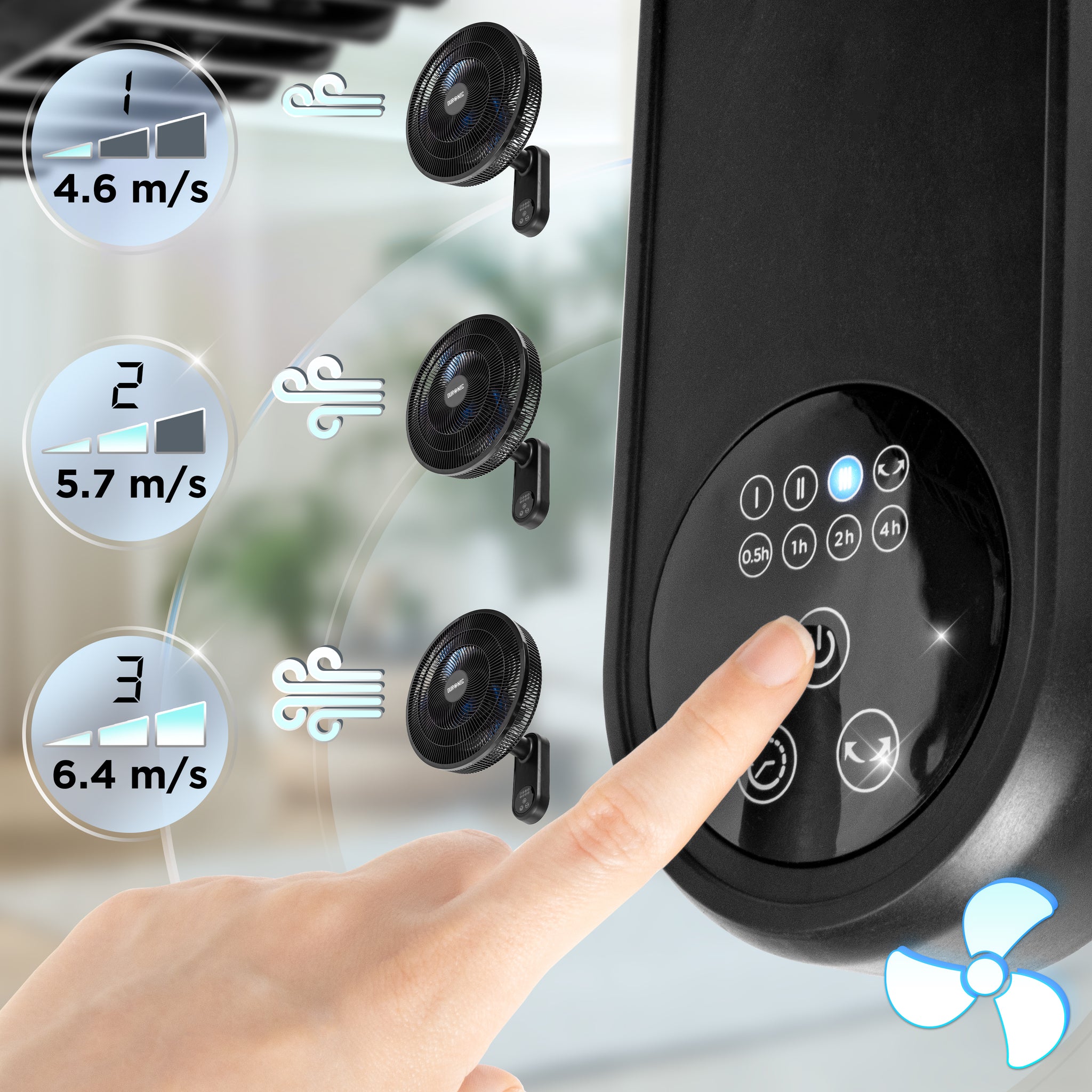 DURONIC FN42 BK Ventilatore da parete con pannello di controllo a 3 velocità