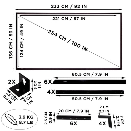 Duronic BD-SFPS100 Schermo di Proiezione 100" 16:9, Telo per Videoproiettore 4K Full HD 3D, Montaggio a Parete o Treppiede, Home Cinema, Ufficio, Scuola
