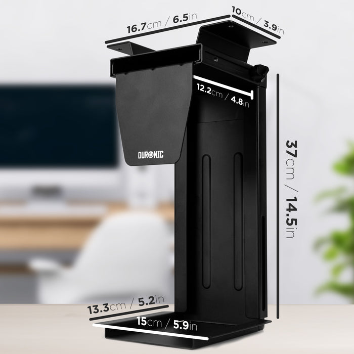Duronic DMHD1 Supporto per CPU sotto la scrivania | Sostegno PC fisso regolabile | Peso massimo 10kg | Supporto per computer girevole 360° | Compatibile con tutti i CPU torre