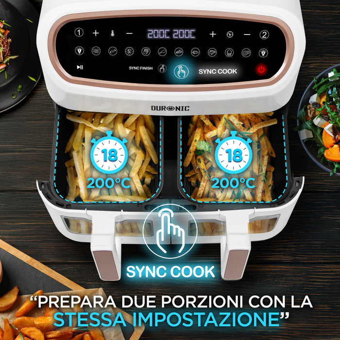 Duronic AF14 BK Cestello da 10 L con divisore rimovibile per cucinare due alimenti contemporaneamente.